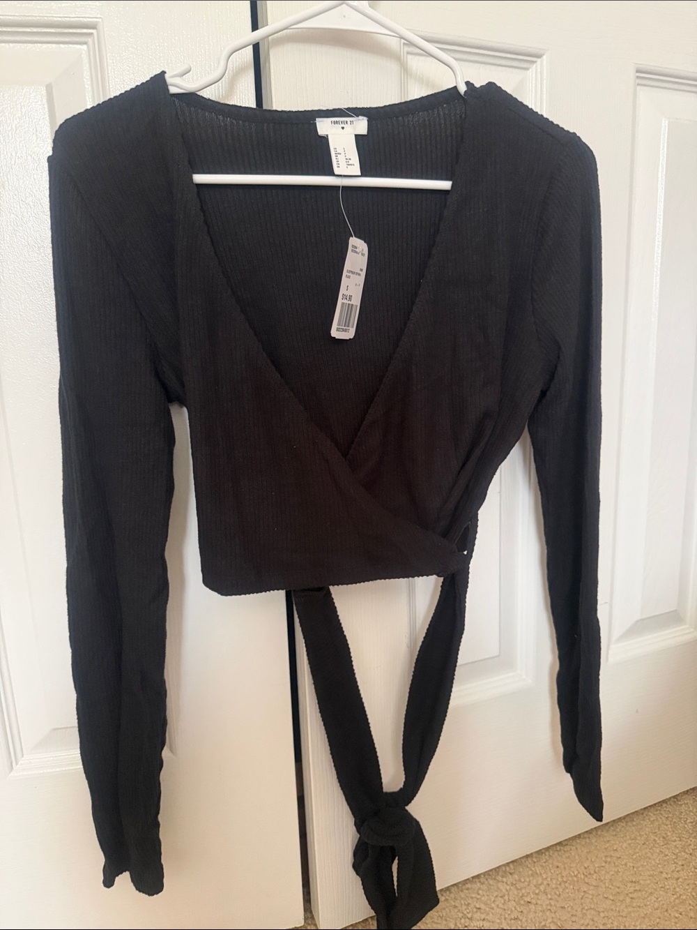 Forever 21 Black Long Sleeve Wrap Crop Top